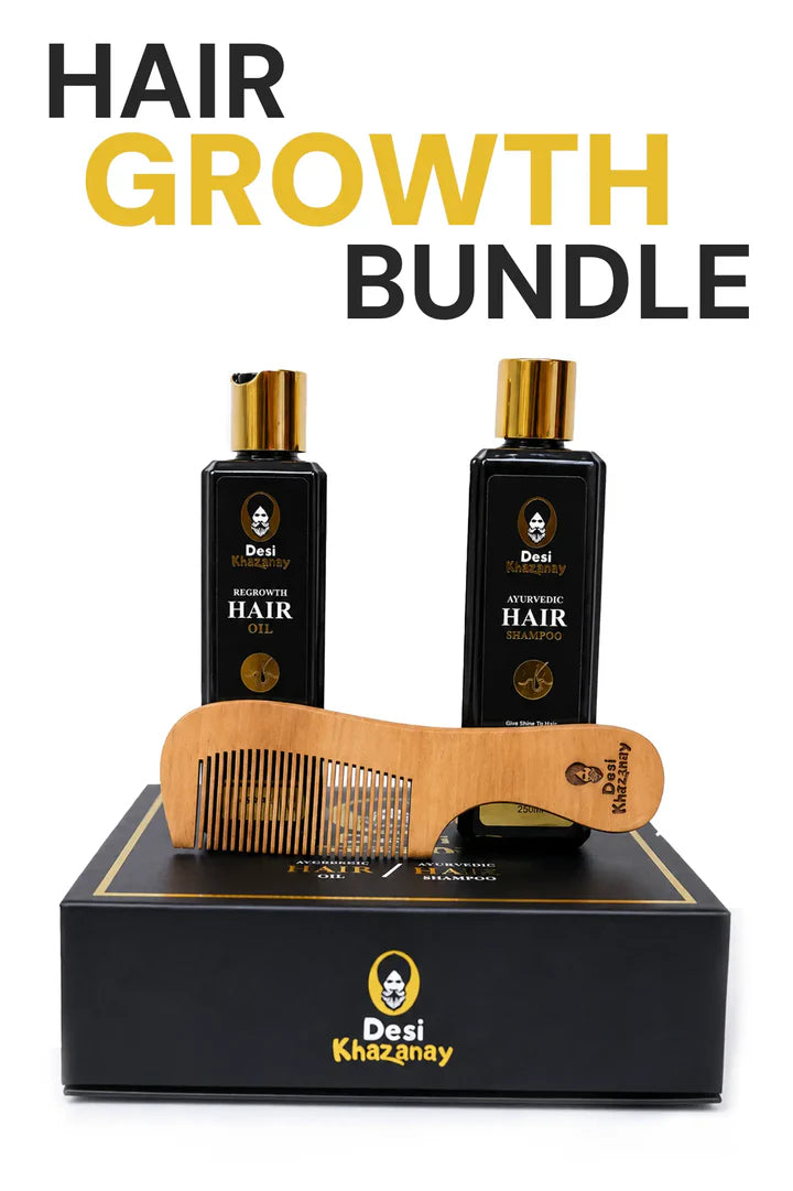 Hair Growth Bundle Pakistan – Complete Hair Care Set (Hair Oil + Shampoo + Wooden Comb)